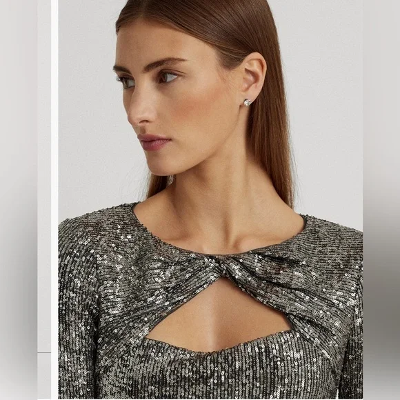 Lauren Ralph Lauren silver sequined coctail dress. Size 12. Worn 1x! - Picture 3 of 3